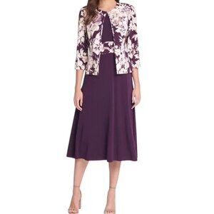 Jessica Howard Dress Purple with Floral Jacket, Size 14, EUC